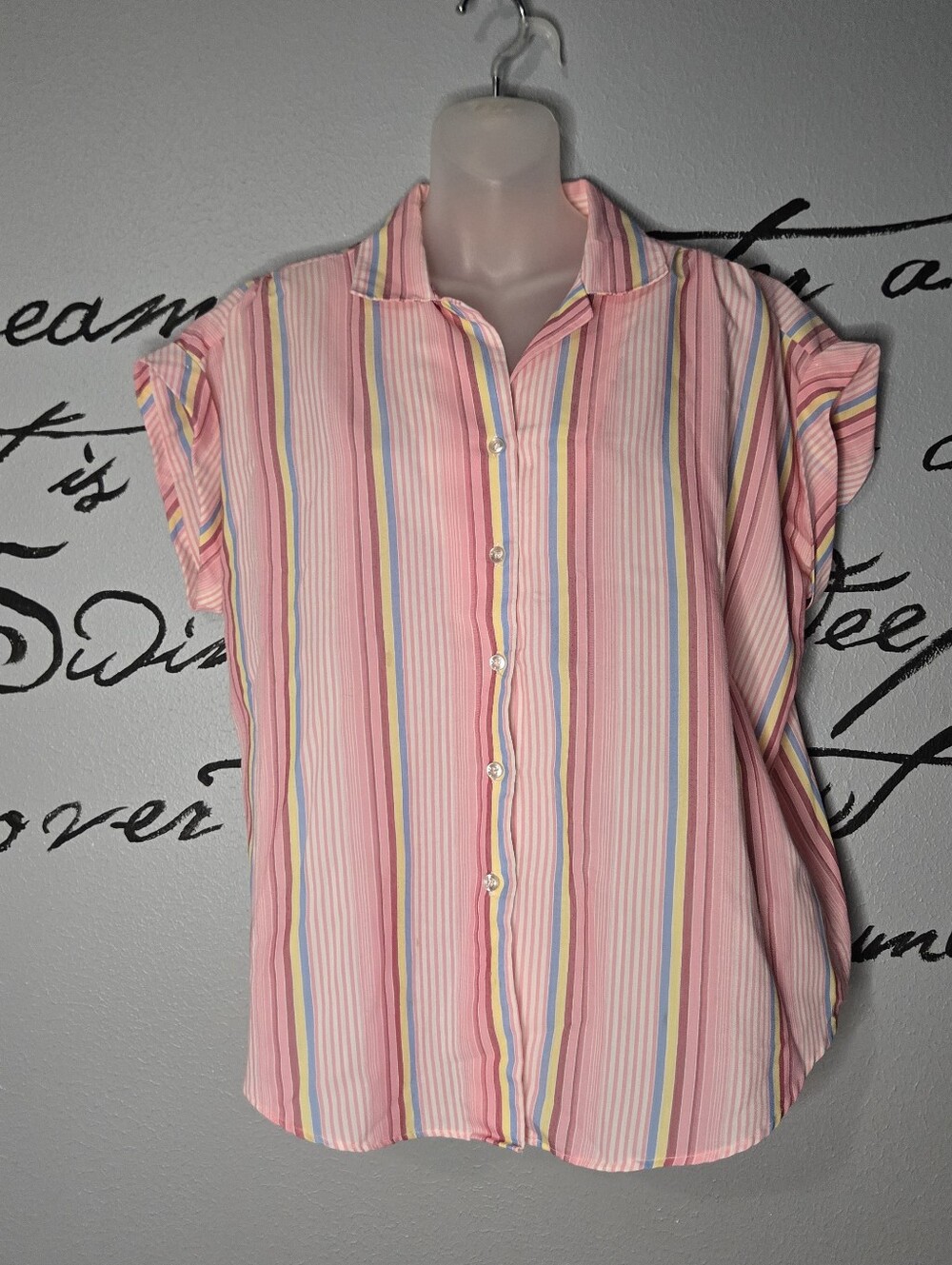 Vintage Lady Caribou Stripe Button Down Blouse, M